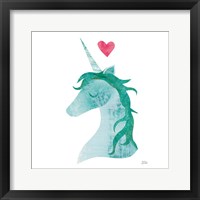 Unicorn Magic II Heart Sq Green Framed Print