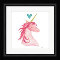 Unicorn Magic II Heart Sq Pink Framed Print