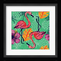 Tropical Flamingo Pattern Framed Print