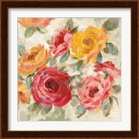 Brushy Roses Crop with Teal Fine Art Print