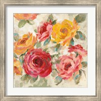 Brushy Roses Crop with Teal Fine Art Print