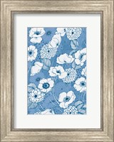 Pen and Ink Flowers on Blue Fine Art Print