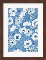Pen and Ink Flowers on Blue Fine Art Print