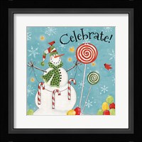 Sweet Snowmen I Blue Framed Print