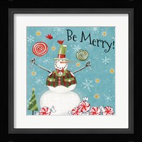 Sweet Snowmen IV Blue Framed Print