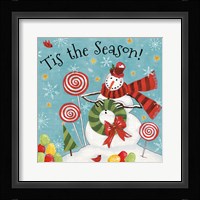 Sweet Snowmen III Blue Framed Print