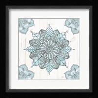Mandala Morning VI Blue and Gray Framed Print