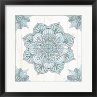 Mandala Morning V Blue and Gray Framed Print