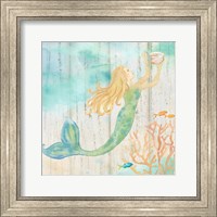 Sea Splash Mermaid Woodgrain I Fine Art Print