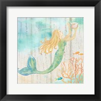 Sea Splash Mermaid Woodgrain I Framed Print