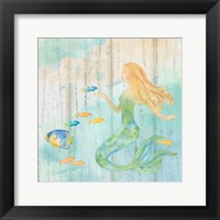 Sea Splash Mermaid Woodgrain II Framed Print