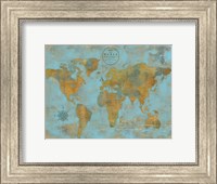 Rustic World Map Sky Blue Fine Art Print