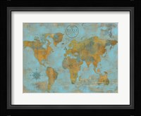 Rustic World Map Sky Blue Fine Art Print