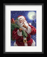 Santa on Blue with moon Fine Art Print