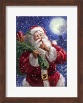 Santa on Blue with moon Fine Art Print