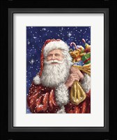Santa with his sack on Blue Fine Art Print
