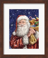 Santa with his sack on Blue Fine Art Print