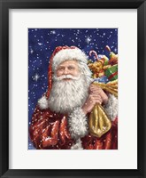 Santa with his sack on Blue Fine Art Print