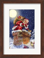Santa at Chimney with moon Fine Art Print