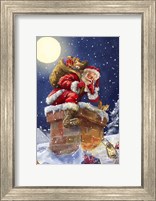 Santa at Chimney with moon Fine Art Print