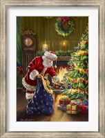 Santa at Tree Blue Sack Fine Art Print