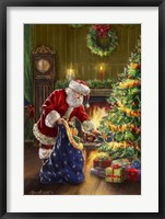 Santa at Tree Blue Sack Fine Art Print