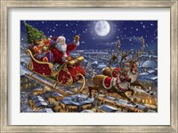 Santa Sleigh and Reindeer in Sky Fine Art Print