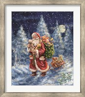Santa in Winter Woods with sack Fine Art Print