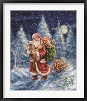 Santa in Winter Woods with sack Fine Art Print