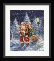 Santa in Winter Woods with sack Fine Art Print