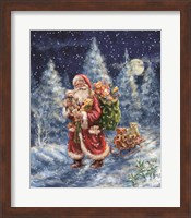 Santa in Winter Woods with sack Fine Art Print