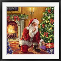 Santa at tree with present Fine Art Print