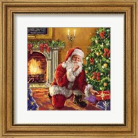 Santa at tree with present Fine Art Print