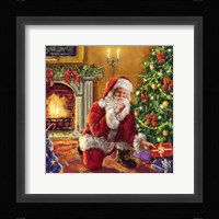 Santa at tree with present Fine Art Print