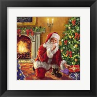 Santa at tree with present Fine Art Print
