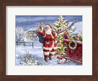 Santa ringing bell with Sleigh Fine Art Print