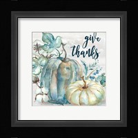 Blue Watercolor Harvest Square Give Thanks Framed Print