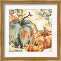 Watercolor Harvest Teal and Orange Pumpkins I Fine Art Print