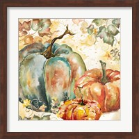 Watercolor Harvest Teal and Orange Pumpkins I Fine Art Print