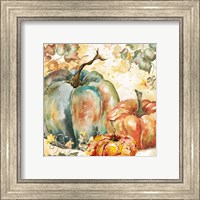 Watercolor Harvest Teal and Orange Pumpkins I Fine Art Print