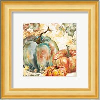 Watercolor Harvest Teal and Orange Pumpkins I Fine Art Print