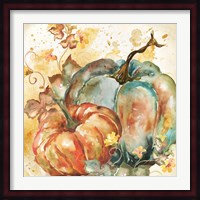 Watercolor Harvest Teal and Orange Pumpkins II Fine Art Print