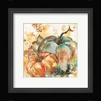 Watercolor Harvest Teal and Orange Pumpkins II Framed Print