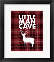 Little Man Cave - Deer Red Plaid Background Fine Art Print