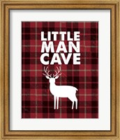 Little Man Cave - Deer Red Plaid Background Fine Art Print