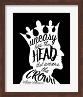 Uneasy Lies The Head Shakespeare - King White on Black Fine Art Print