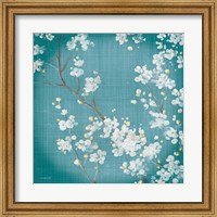 White Cherry Blossoms II on Teal Aged no Bird Fine Art Print