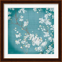 White Cherry Blossoms II on Teal Aged no Bird Fine Art Print