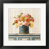 Tulips in Teal and Gold Hatbox on Linen Fine Art Print