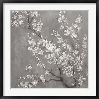 White Cherry Blossoms II on Grey Crop Fine Art Print